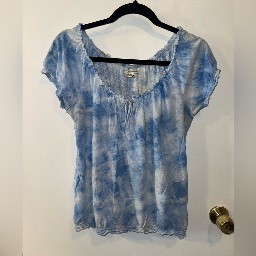 Peasant Blouse Top Tied Dyed Blue and White American Eagle Outfitter Size Medium